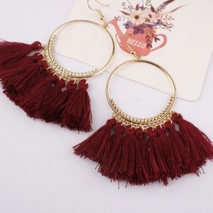 Sale! Long Tassel Fringe Boho Earrings WINE
